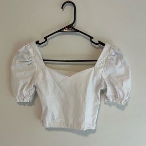 White puff shoulder blouse